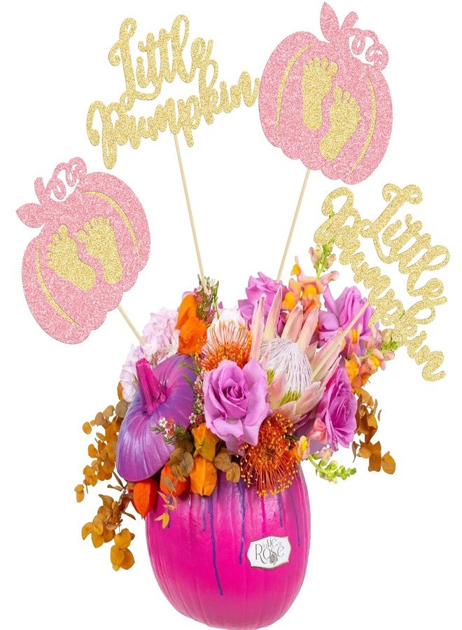 Ephlyn 12Pcs Fall Little Pumpkin Centerpiece Sticks Fall Pumpkin Party Decorations Double Sided Glitter Table Toppers Decorations for Thanksgiving Gender Reveal Autumn Birthday Party Supplies Pink - Image 1